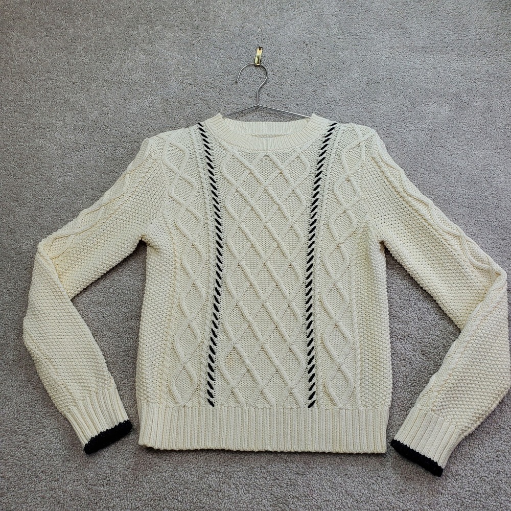 La Ligne X‎ Target Sweater Womens XXS Ivory black Piping Cable Knit Cabin Preppy
